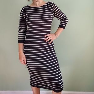 Midi Length Striped Sweater Dress